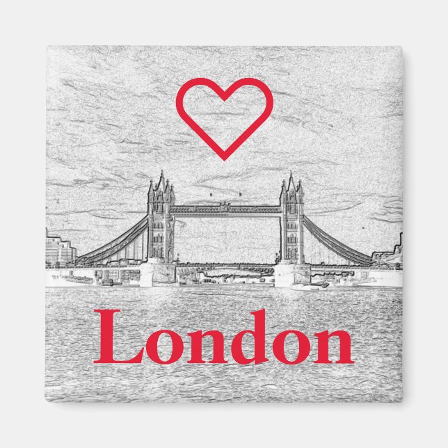Love London Red Heart Tower Bridge Embossed Magnet (Front)