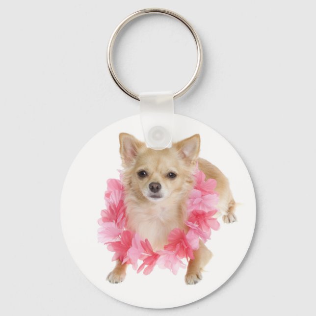 Love Long Hair Chihuahua Puppy Dog Keychain (Front)