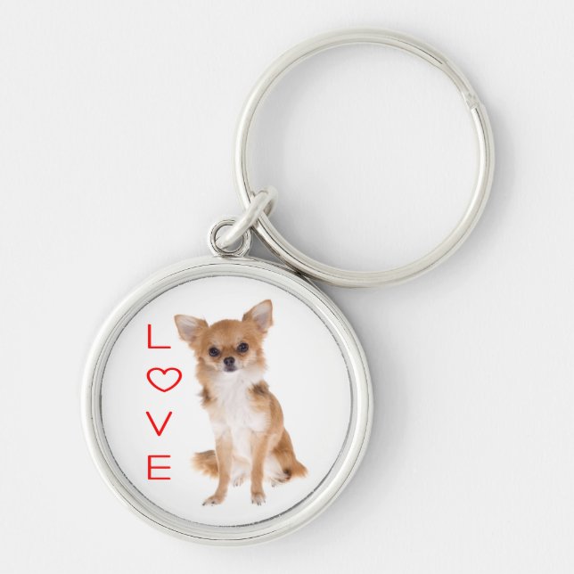 Love Long Hair Chihuahua Puppy Dog Keychain (Front)