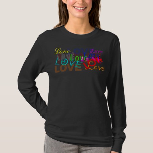 LOVE Long sleeved full size V_neck T T_Shirt