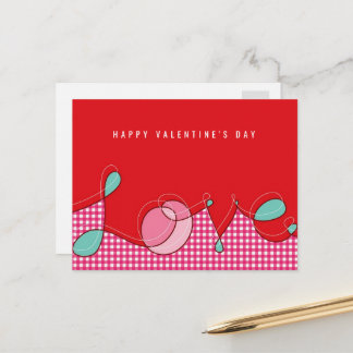 Love Loop Calligraphy Plaid Checks Valentine's Day Holiday Postcard