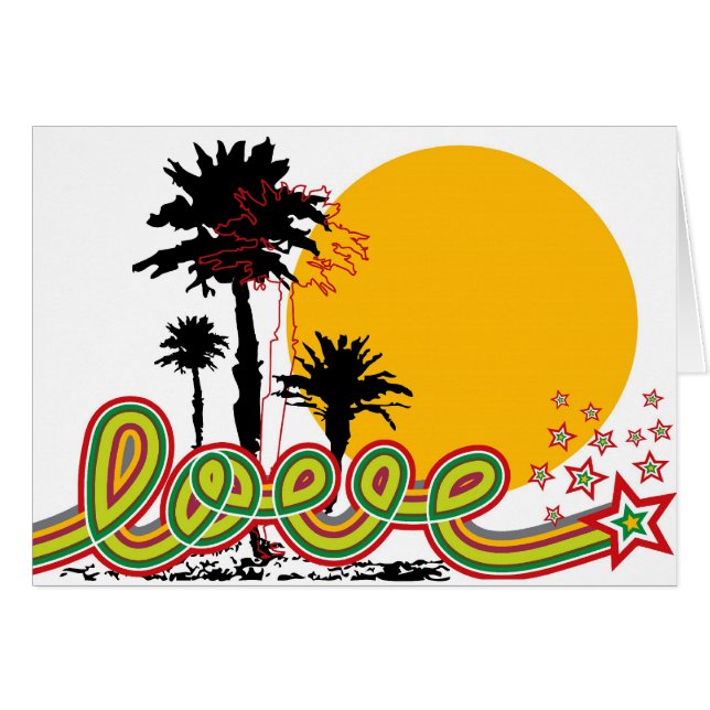 Love Loopy Script Tropical Palm Trees Silhouette Cards (Front Horizontal)