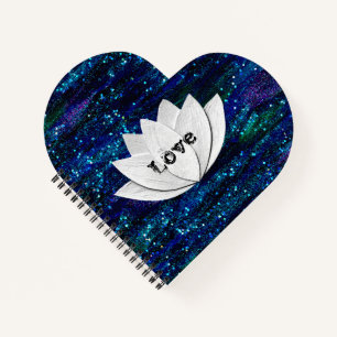 Love Lotus Flower Galaxy Heart Shape Notebook
