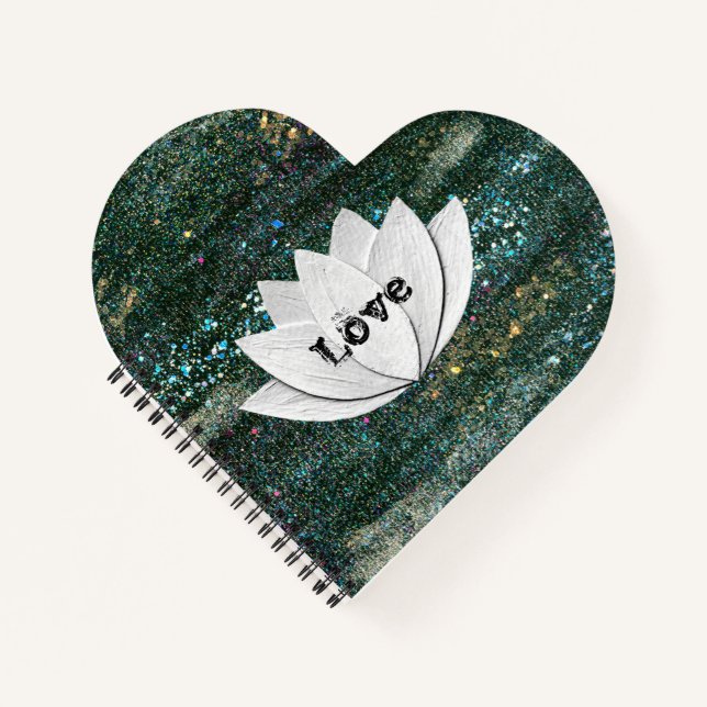 Love Lotus Flower Galaxy Heart Shape Notebook (Front)