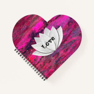 Love Lotus Flower Pink Galaxy Heart Shape Notebook