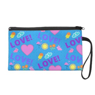 Love-Love Blue Heart Rabbit Flamingo Wristlet