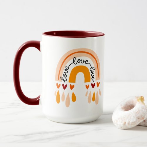 LOVE LOVE LOVE BOHO RAINBOW WITH HEARTS DESIGN MUG