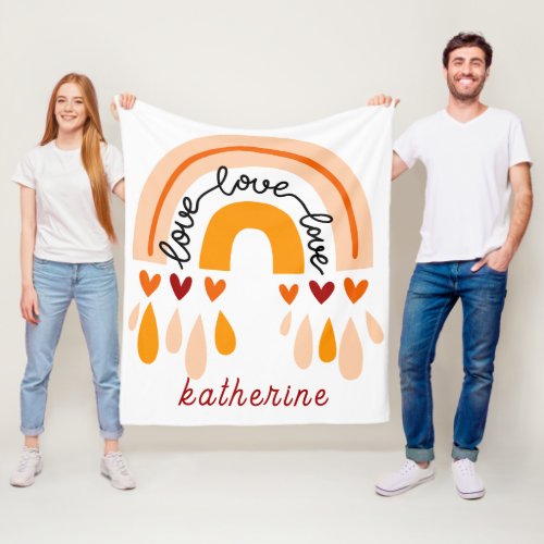 LOVE LOVE LOVE CLASSIC BOHO RAINBOW HEARTS  FLEECE BLANKET