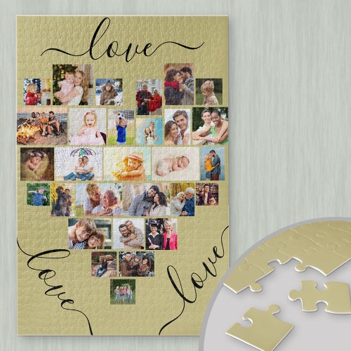 Love Love Love Heart Shaped Photo Collage Jigsaw Puzzle