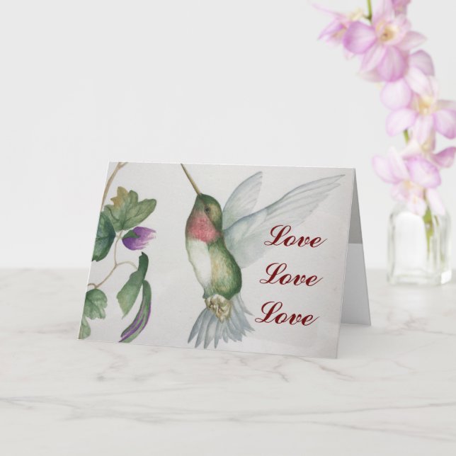 Love Love Love Hummingbird Valentine's Day Card (Orchid)