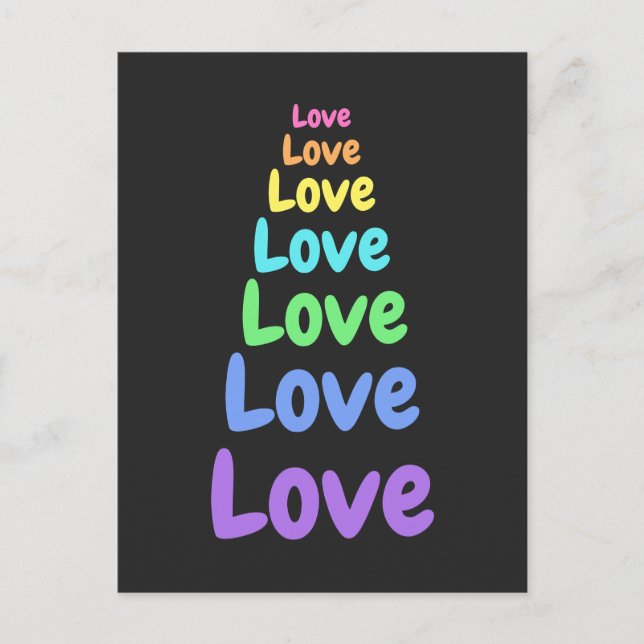 Love, Love, Love Rainbow Words Postcard (Front)