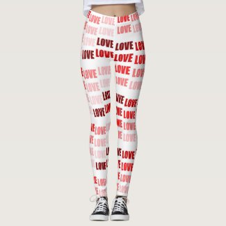 Love, Love, Love Red on White by EelKat Leggings