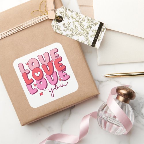 Love Love Love You Romantic Heart Square Sticker
