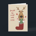 Love Lover Spouse Partner Christmas Greeting Holiday Card<br><div class="desc">Oh what fun... .they fill your world with love. Red hearts around a romantic reindeer stuffed in a stocking along with a few candy canes.  What a stocking stuffer!  See more Christmas greeting cards at Zigglets here at Zazzle.</div>