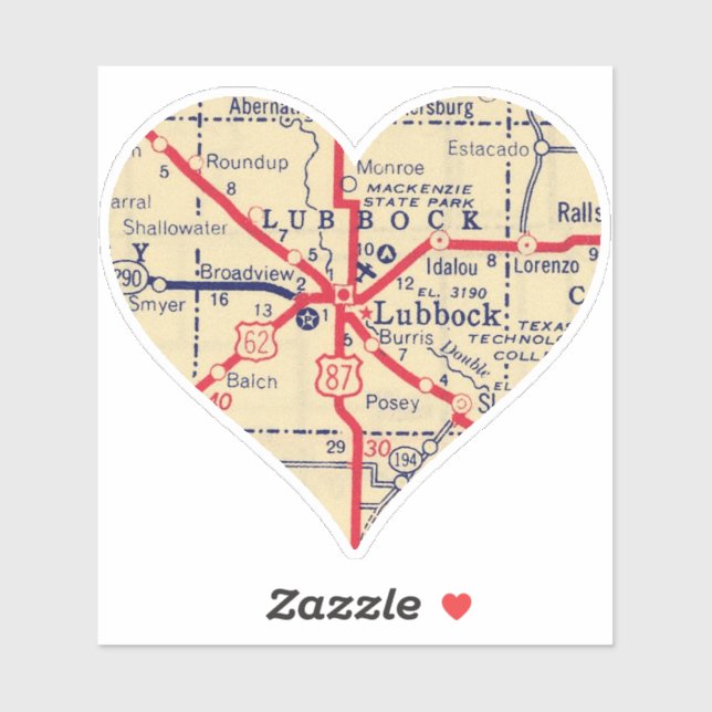 Love Lubbock TX Map Sticker (Sheet)