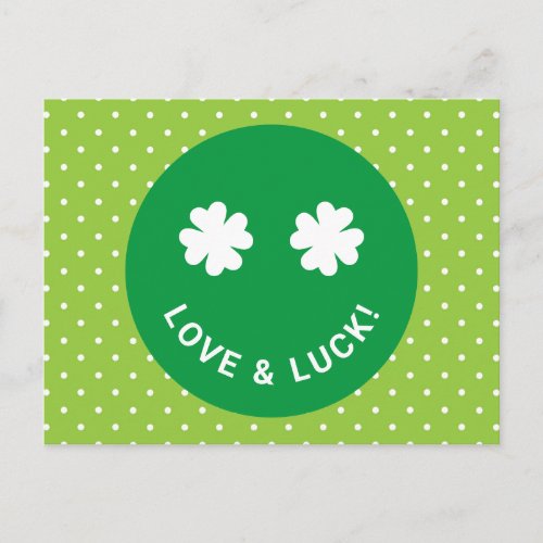 Love  Luck 4 Leaf Clover Smiling Emoji Postcard