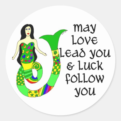 Love  Luck Irish Mermaid Classic Round Sticker