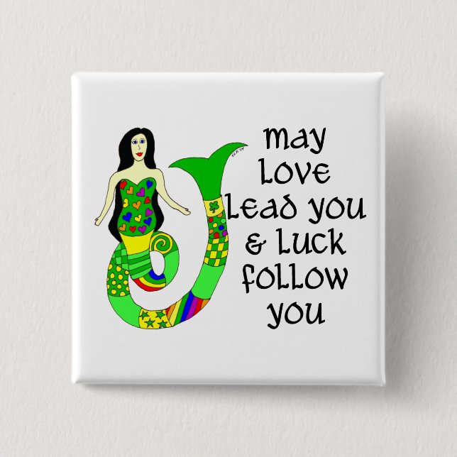 Love & Luck Irish Mermaid Pinback Button (Front)
