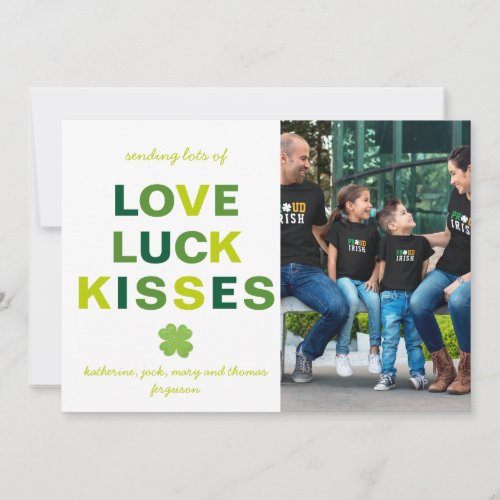 Love Luck Kisses Custom Photo Shamrock St Patrick Card