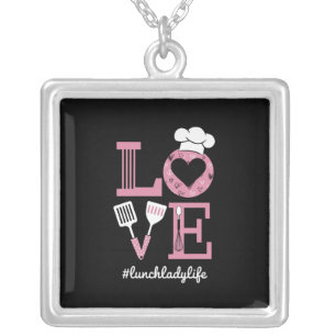 Love Lunch Lady Life Funny Valentines Day Gifts Silver Plated Necklace