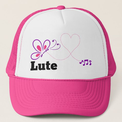 Love Lute Pink Purple Butterfly Heart Music Notes Trucker Hat
