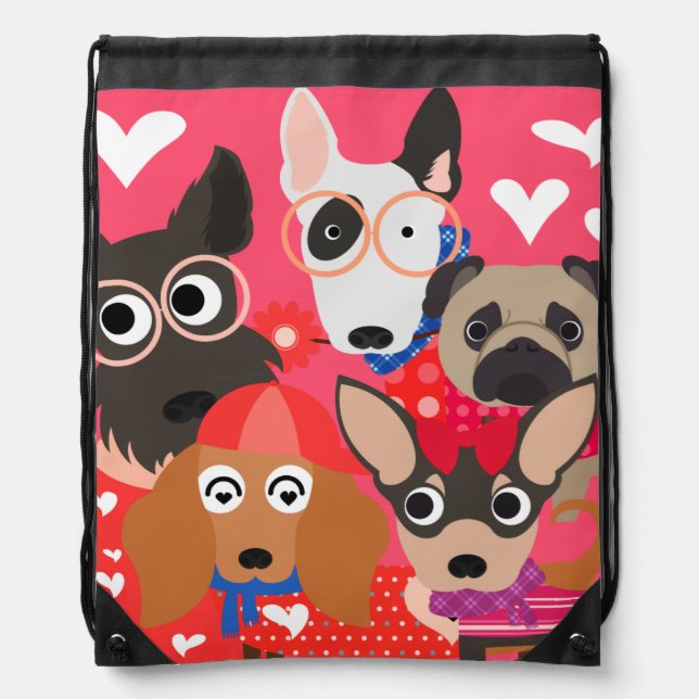 Love-ly Dogs Drawstring Backpack Bag (Front)