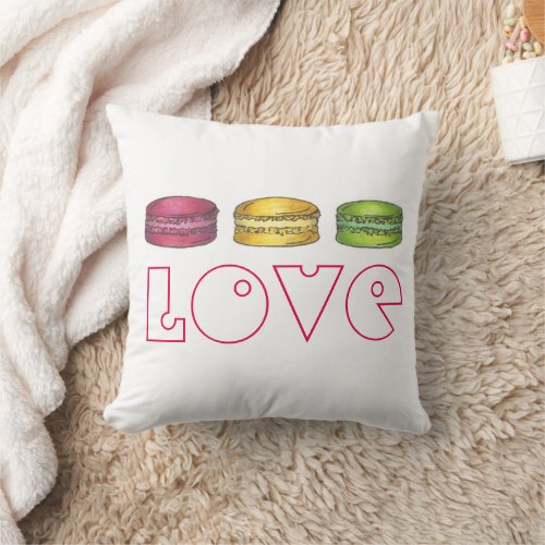 LOVE Macaron Cookies French Valentines Day Cookie Throw Pillow
