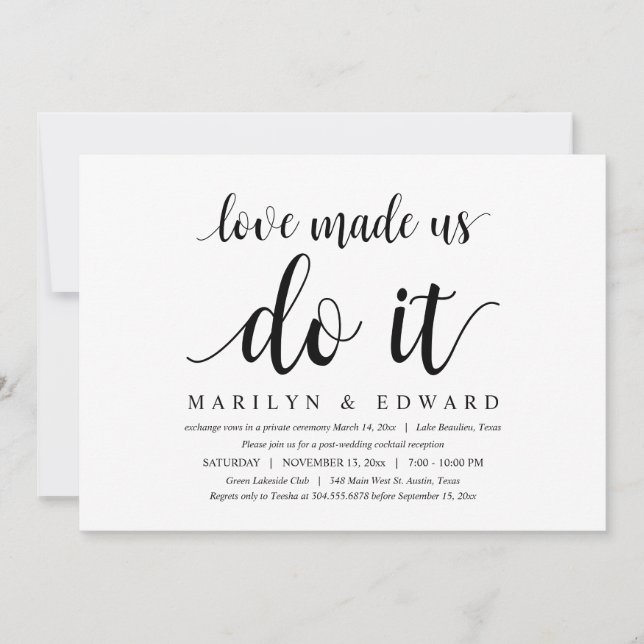 Love made us do it, Modern Post Wedding Elopement Invitation (Front)