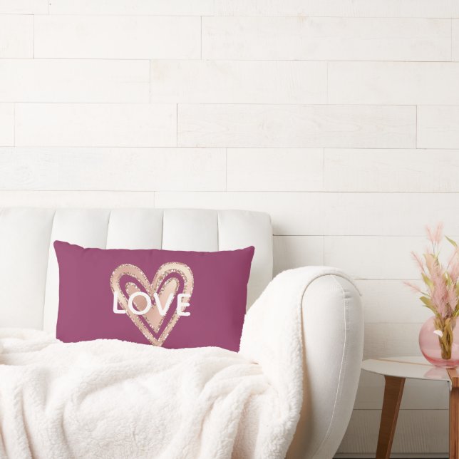 Love Magenta Blush Pink Heart Lumbar Pillow (Couch)
