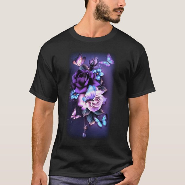 Love Magical Butterfly Purple Roses Flower Butterf T-Shirt (Front)