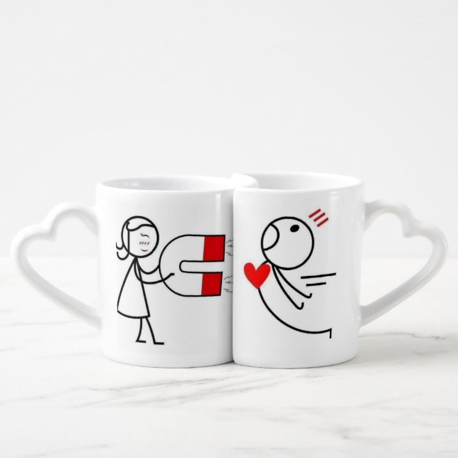  "Love Magnet" Matching Couple Mug Set (Front Nesting)
