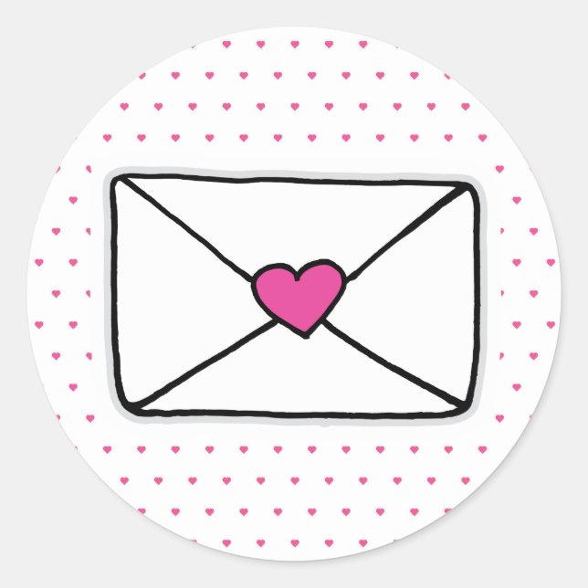 Love Mail Heart Envelope Snail Mail Classic Round Sticker (Front)