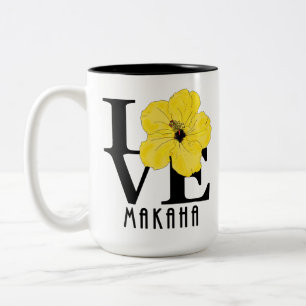 LOVE Makaha Hawaii Yellow Hibiscus 15oz Two-Tone Coffee Mug