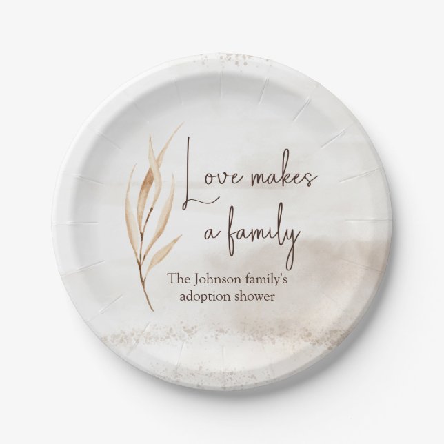 "Love makes a family" Adoption shower  Paper Plates (Front)
