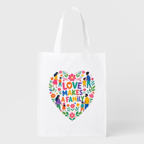 Love Makes A Family Floral Heart Shirt Grocery Bag