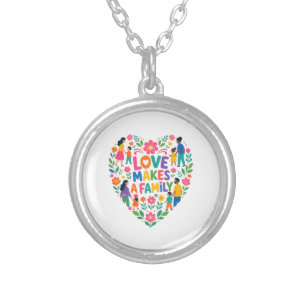 Love Makes A Family Floral Heart Shirt Silver Plated Necklace