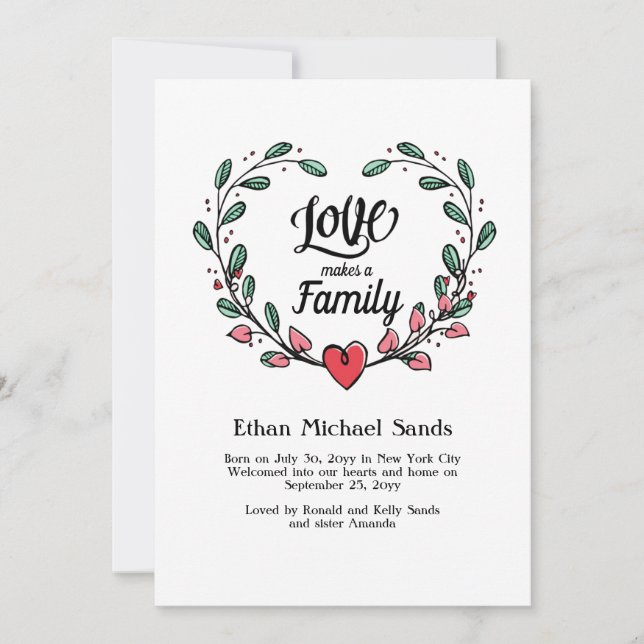 Love Makes a Family Heart Photo Announcement (Front)