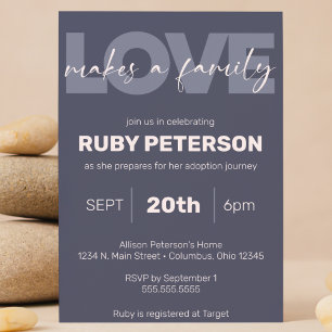 "Love Makes A Family" Modern Child Adoption Shower Invitation