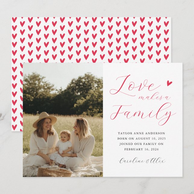 Love Makes A Family Photo Adoption Birth Announcement (Front/Back)