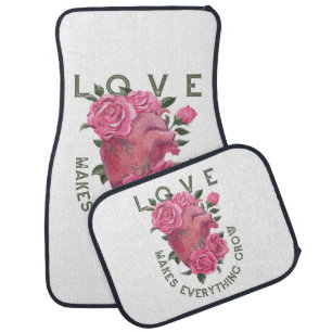Love Makes Everything Grow – Floral Heart Car Floor Mat