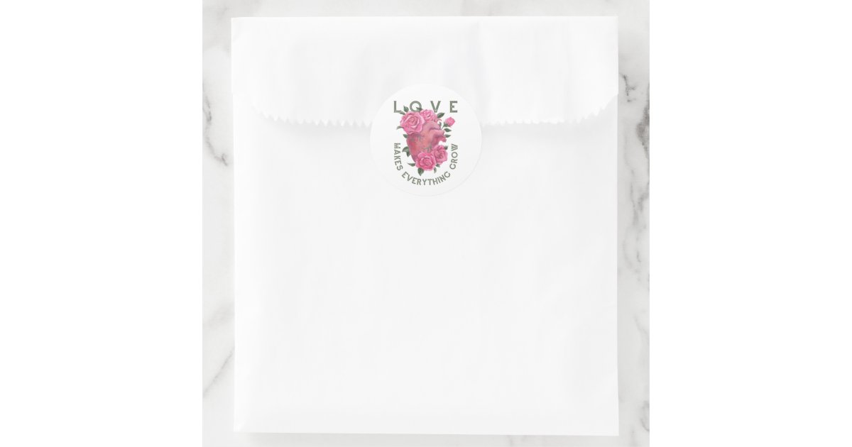 Love Makes Everything Grow – Floral Heart Classic Round Sticker | Zazzle