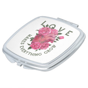 Love Makes Everything Grow – Floral Heart Compact Mirror