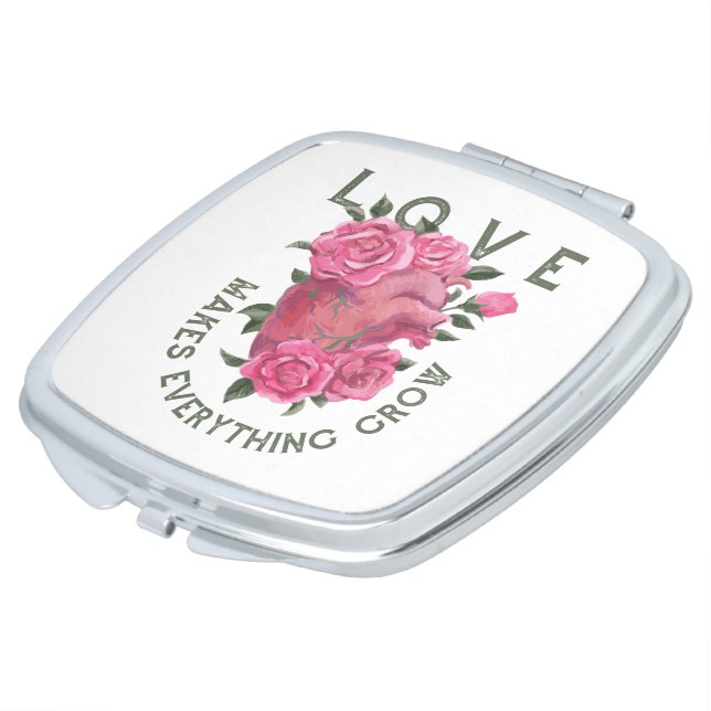 Love Makes Everything Grow – Floral Heart Compact Mirror (Turned)