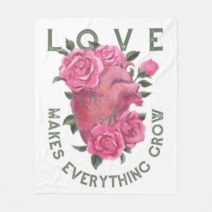 Love Makes Everything Grow – Floral Heart Fleece Blanket