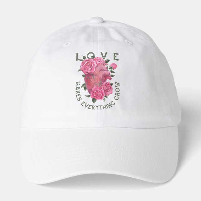 Love Makes Everything Grow – Floral Heart Hat (Front)