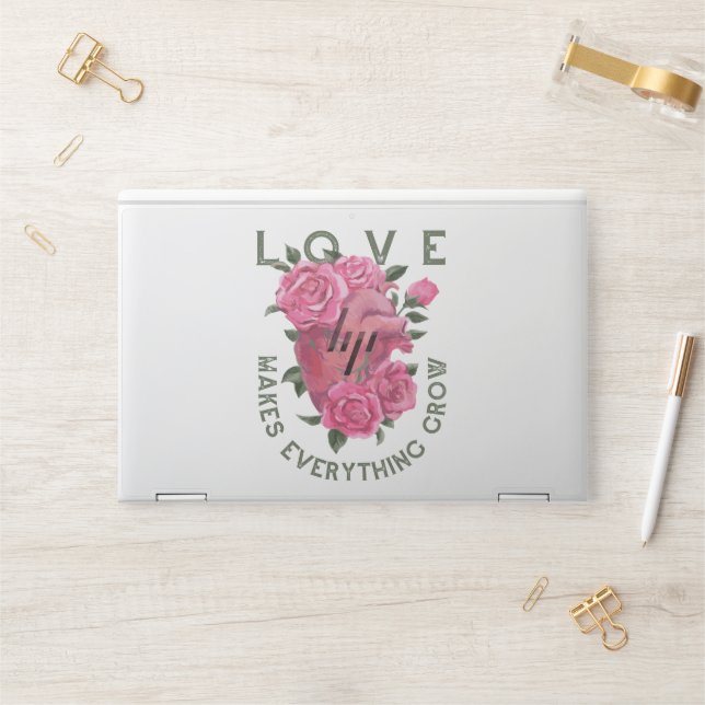 Love Makes Everything Grow – Floral Heart HP Laptop Skin (Desk)