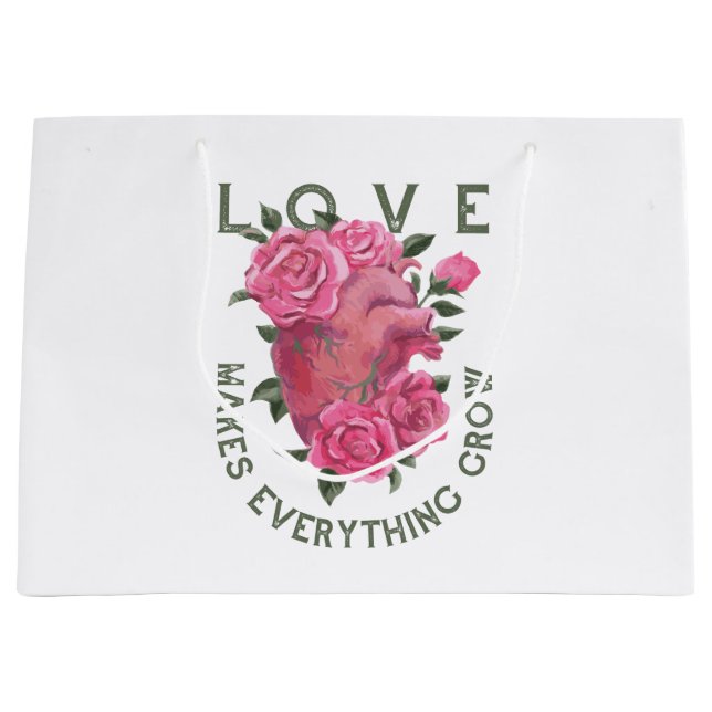 Love Makes Everything Grow – Floral Heart Large Gift Bag (Front)