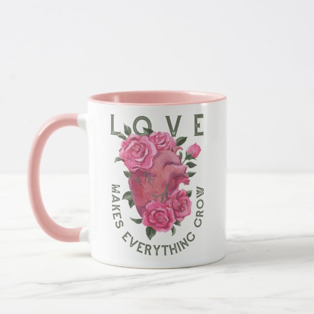 Love Makes Everything Grow – Floral Heart Mug (Left)