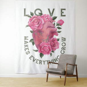 Love Makes Everything Grow – Floral Heart Tapestry
