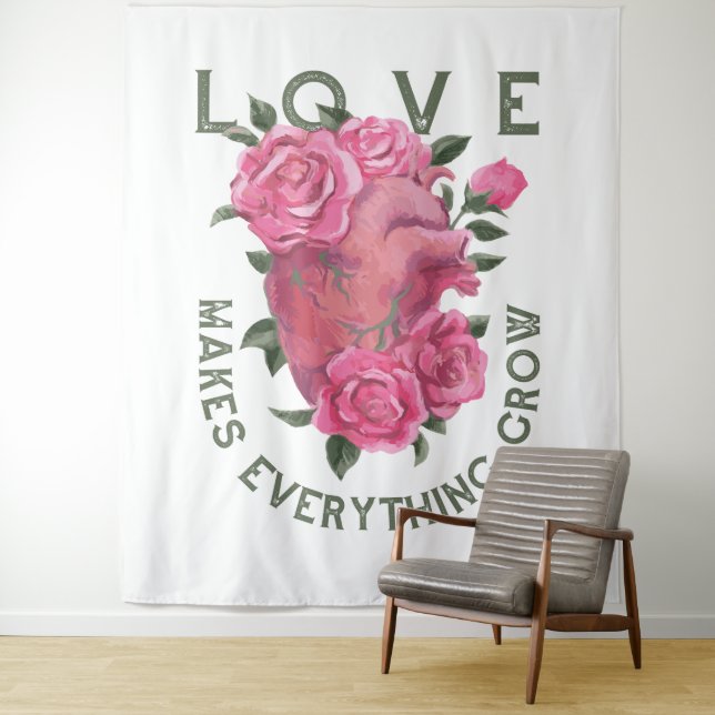 Love Makes Everything Grow – Floral Heart Tapestry (In Situ)